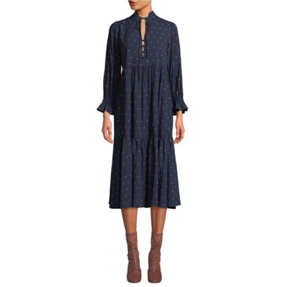 NEW Adriano Goldschmied AG Celeste Tiered Midi Prairie Dress XS Polka Dot Boho